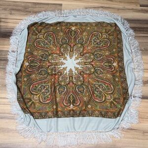 Vintage 1970s Paisley Shawl Made in Japan Acrylic Rayon Fringe Boho Scarf